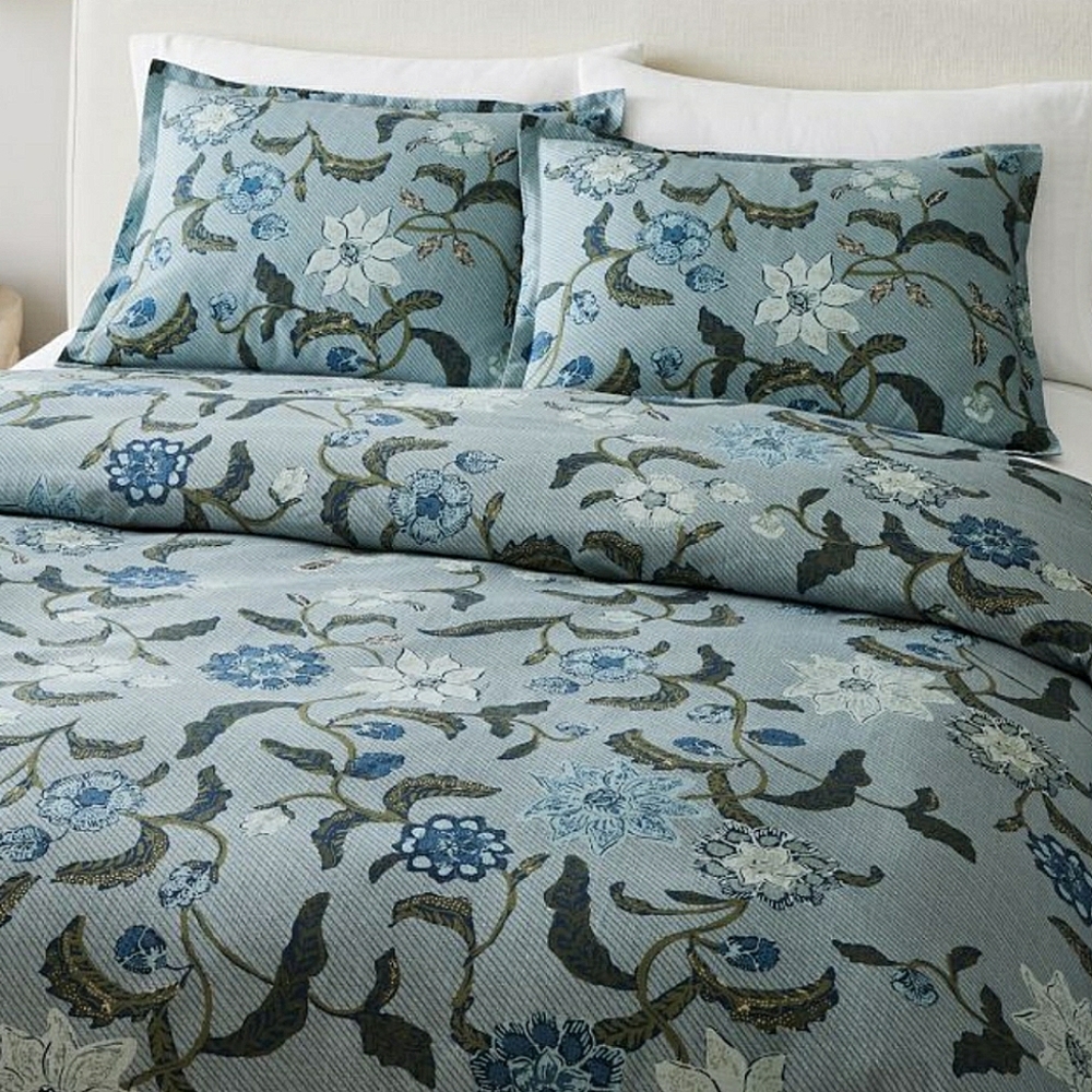 West Elm Batik Floral Duvet Cover, Color: Arctic Blue